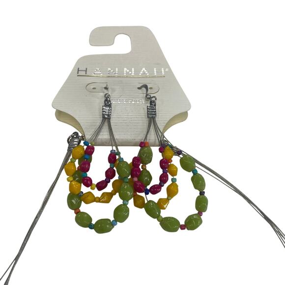 NWT Y2K Hannah Multicolor Beaded Layered Wire Strand Necklace + Earring Set - Picture 3 of 5